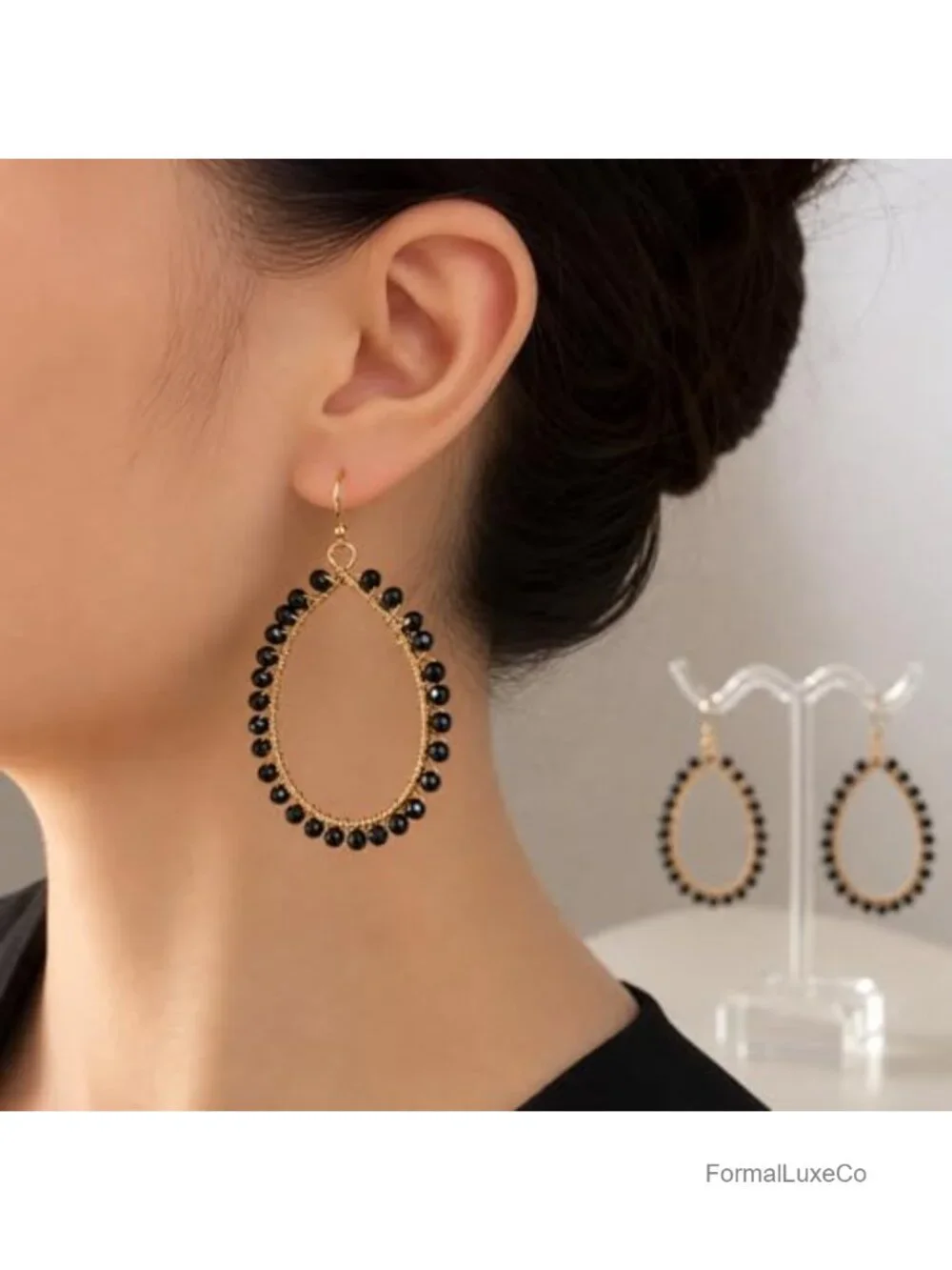 Bohemian Teardrop Dangle Earrings Wire Wrapped Crystal Beaded Statement Jewelry